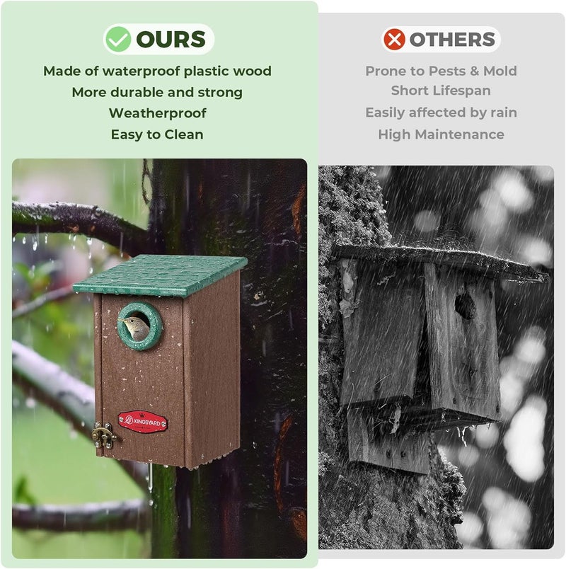 Kingsyard Recycled Plastic Bird House for Outdoors - Weatherproof Wren Bird Nesting with Predator Guard & Air Vents, Green - Image 5